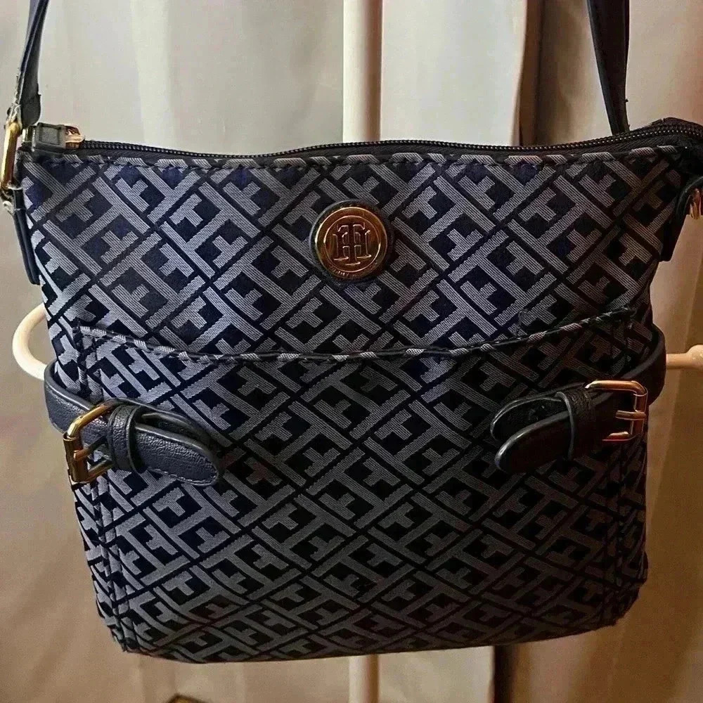 Tommy Hilfiger Canvas and Leather Crossbody Bag Navy - Picture 2 of 13